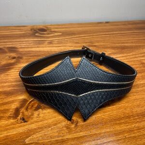 Chic Black Leather Belt with Gold Accents